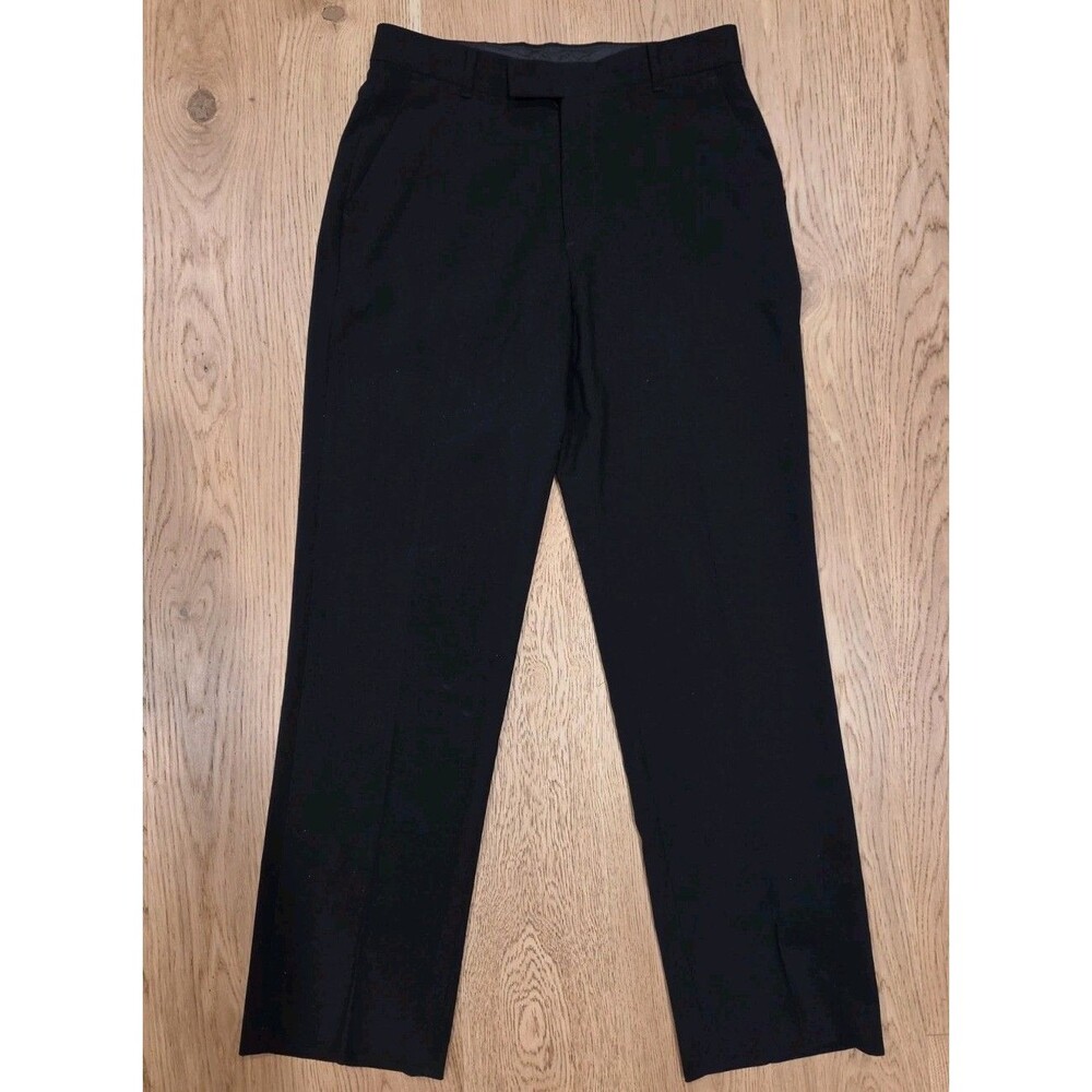 Calvin Klein Boys Dress Pant 18 Black Flat-Front Straight Bi-Stretch Belt Loops